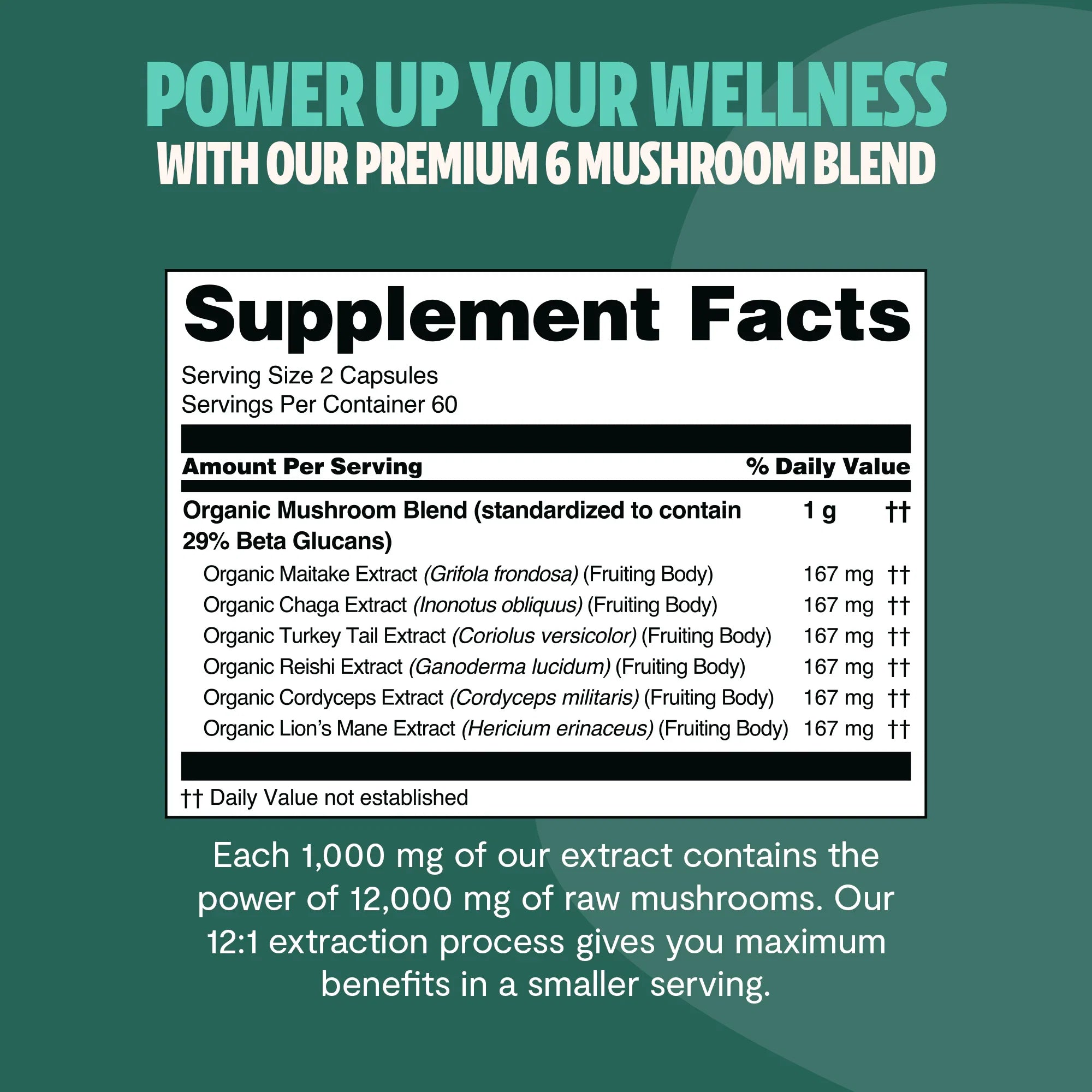 Organic Mushroom Complex Supplement Capsules